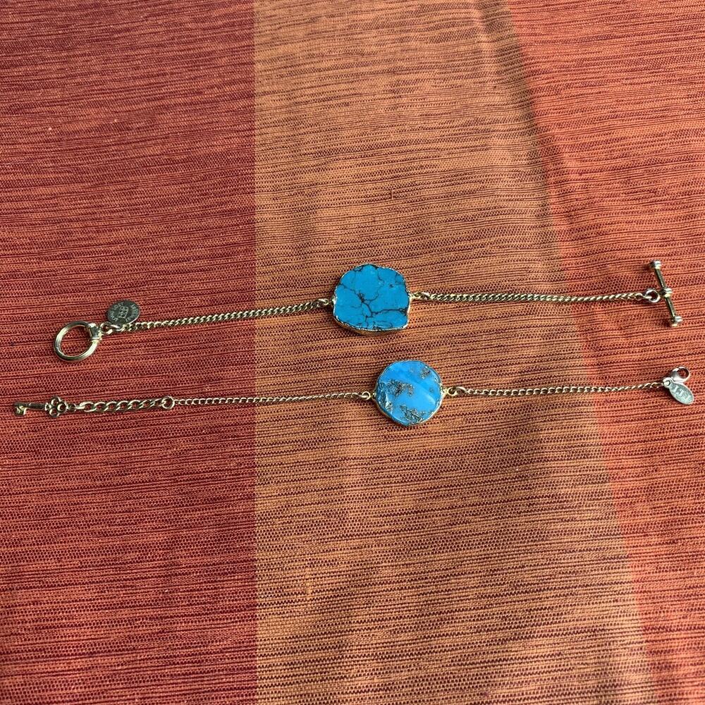 Long Lost Jewelry Turqouise & Gold Link Toggle Bracelets Jewelry Retail $160